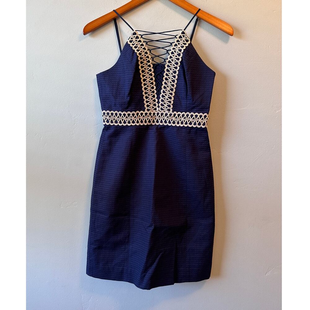 NWT Lilly Pulitzer Trista Shift Dress in True Navy and Gold Accent